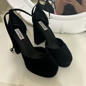 Steve Madden black genuine suede platform heels. I bought them in Miami in 2023,